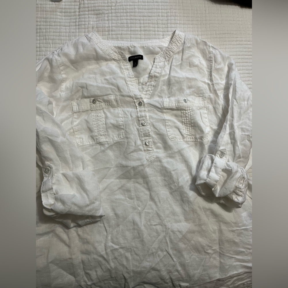 Talbots 100% Linen White Casual Blouse - Picture 4 of 8